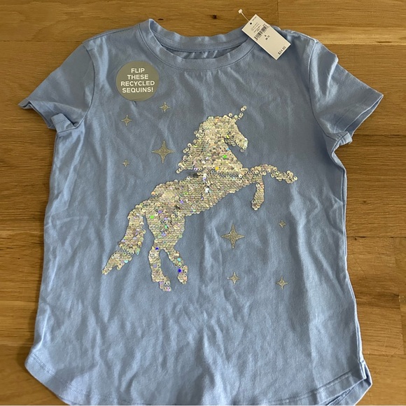 Gap Kids Unicorn Sparkle Blue Short Sleeve Tee Shirt Size S 6-7 - Picture 2 of 5